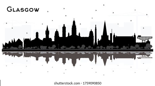 Glasgow Scotland City Skyline with Black Buildings and Reflections Isolated on White. Vector Illustration. Business Travel and Tourism Concept with Historic Architecture. Glasgow Cityscape.