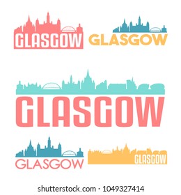 Glasgow Scotland Flat Icon Skyline Vector Silhouette Design Set Logos.