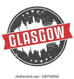 Glasgow Scotland Round Travel Stamp Icon Skyline City Design Seal Badge Illustration.