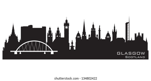 Glasgow Scotland Skyline Stadt Detaillierte Vektorsilhouette