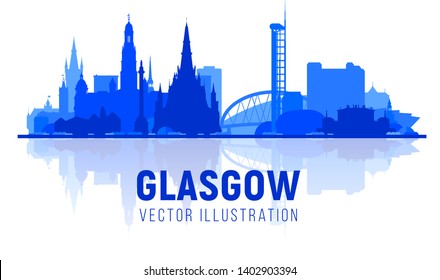 Glasgow Scotland (UK) silhouette skyline with panorama at sky background. Vector Illustration. Business travel and tourism concept with modern buildings. Image for banner or web site.