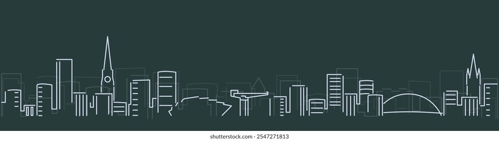 Glasgow Simple Lines Skyline sobre fondo oscuro