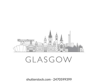 Glasgow skyline cityscape line art style vector illustration