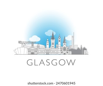 Glasgow Skyline Cityscape Line Art Style Vektorillustration