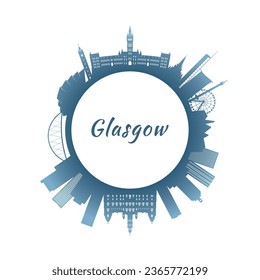 Glasgow skyline with colorful buildings. Circular style. Stock vector illustration.