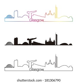 Glasgow skyline linear style with rainbow in editable vector file