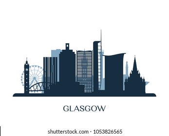 Glasgow skyline, monochrome silhouette. Vector illustration.