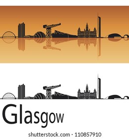 Glasgow-Skyline auf orangefarbenem Hintergrund, bearbeitbare Vektordatei