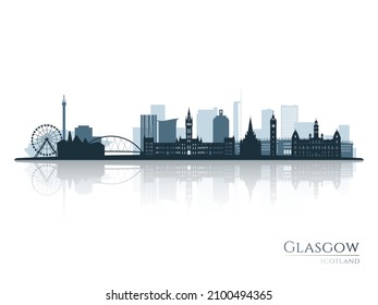 Glasgow skyline silhouette with reflection. Landscape Glasgow, Scotland. Vector illustration.