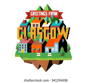 Glasgow in UK is Beautiful city to visit on holiday, vector cartoon illustration