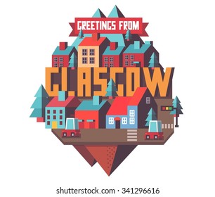 Glasgow in UK is Beautiful city to visit on holiday, vector cartoon illustration
