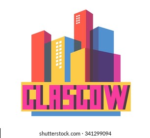 Glasgow in UK is Beautiful city to visit on holiday, vector cartoon illustration