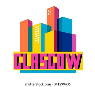 Glasgow in UK is Beautiful city to visit on holiday, vector cartoon illustration