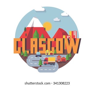 Glasgow in UK is Beautiful city to visit on holiday, vector cartoon illustration