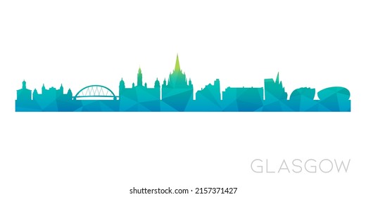 Glasgow, UK Low Poly Skyline Clip Art City Design. Geometrisches polygonisches grafisches Horizon-Symbol. Vektorgrafik-Symbol.