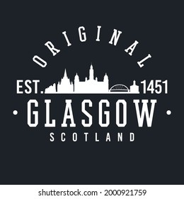 Glasgow, UK Skyline Original. Una Escuela de Deportes Logotipo y Estilo Universitario. Ciudad vectorial de diseño de ilustración.