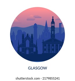 Glasgow, la famosa etiqueta de visión del crepúsculo de la ciudad del Reino Unido.