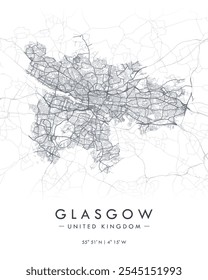 Glasgow vector map. Detailed map of Glasgow in United Kingdom. Best free vector illustration. Tourist decorative street map.