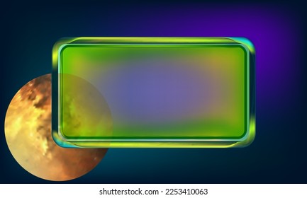 Glasmorphism background illustration. Frame card. Spheres in shadows and gradients. Planet and space.