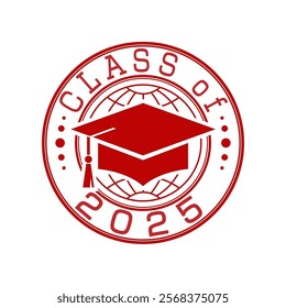 Glass of 2025 with a graduation cap. Vector illustration for design and theme design