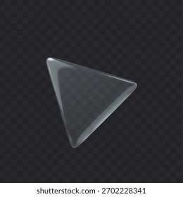 Glass 3d icon cursor on dark transparent background. Triangular shape vector element.