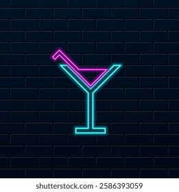 A glass of alcohol with olive. neon style. Olives single icon in outline style vector symbol stock illustration web..