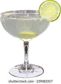 glass of alcoholic cocktail margarita with lime