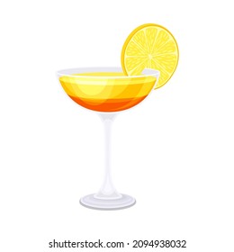 Glass of alcoholic cocktail with slice of orange vector illustration