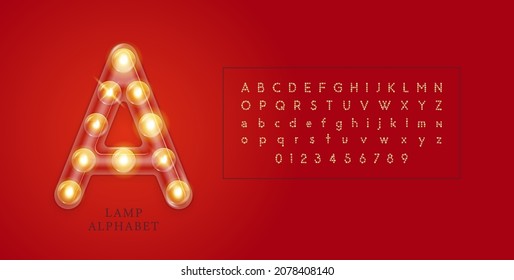 Glass alphabet and font with decorative light bulbs in a transparent glass tube. Street light garlands