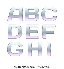 Glass alphabet on white background.