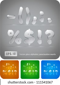 Glass alphabet, punctuation marks. Vector Eps 10. The rest of uppercase and lowercase letters, symbols and numbers of the alphabet in my portfolio.