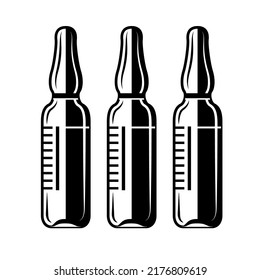 Glass ampoules with drugs for subcutaneous, intramuscular or intravenous administration. Medicament pharmaceutical treatment detailed simple style logo icon vector illustration isolated cure