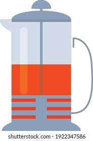 Glass ang metal teapot with tea. Bright orange tea. Flat vector illustration