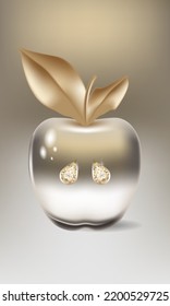 Glasapfel mit Diamanten im Inneren. Vektorbild.