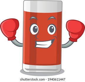 Glass of apple juice Caricature character design as a champion of boxing competition. Vector illustration