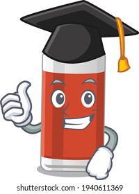 Glass of apple juice caricature picture design with hat for graduation ceremony. Vector illustration