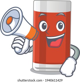 Glass of apple juice carton picture style giving announcement on a megaphone. Vector illustration