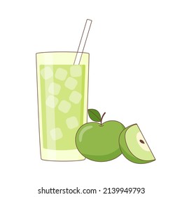 The glass of apple juice and green apple	