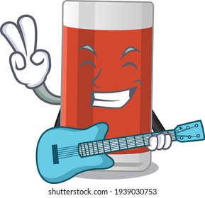 Glass of apple juice musician cartoon design playing a guitar. Vector illustration