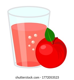 Glass of apple juice and red apple. Simple flat vector illustration isolated on white background.