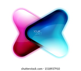 Glass arrow button banner design. Arrowhead glossy icon. Directional cursor, interface element or web box frame. Vector art