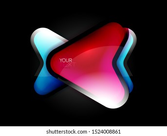 Glass arrow button banner design. Arrowhead glossy icon. Directional cursor, interface element or web box frame. Vector art