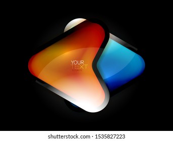 Glass arrow button banner design. Arrowhead glossy icon. Directional cursor, interface element or web box frame. Vector art