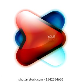 Glass arrow button banner design. Arrowhead glossy icon. Directional cursor, interface element or web box frame. Vector art