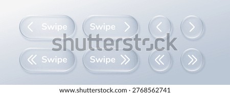 Glass arrow button for swipe navigation. Sleek UI icon with transparent effect, perfect for apps, stories, and modern interface designs with glassmorphism style.