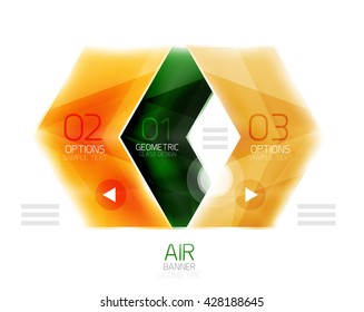 Cuadro web de información de flecha de cristal. Fondo abstracto geométrico e infográfico vectorial