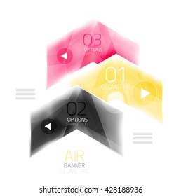 Cuadro web de información de flecha de cristal. Fondo abstracto geométrico e infográfico vectorial