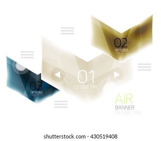 Glass arrow information web box. Vector infographic geometric abstract background