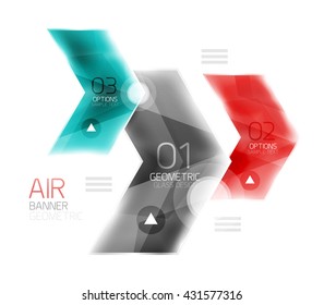 Cuadro web de información de flecha de cristal. Fondo abstracto geométrico e infográfico vectorial