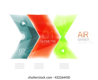 Cuadro web de información de flecha de cristal. Fondo abstracto geométrico e infográfico vectorial